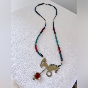 Multicolor beaded unicorn pomegranate long necklace